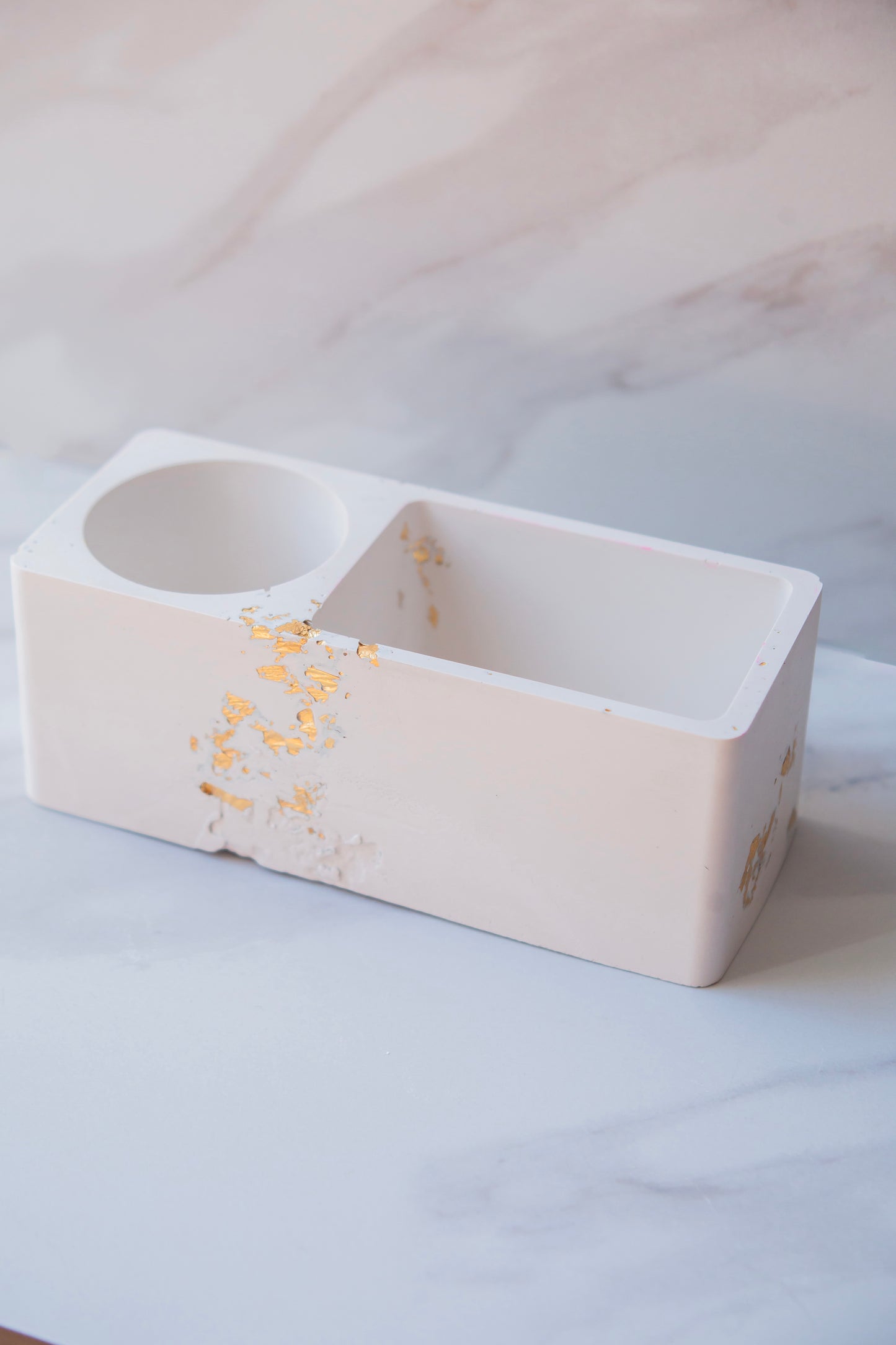 Gold and White Desk organizer/Bathroom organizer