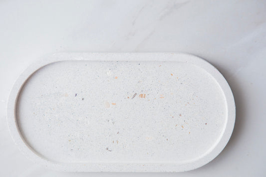 Sand Speckled White Oval Tray