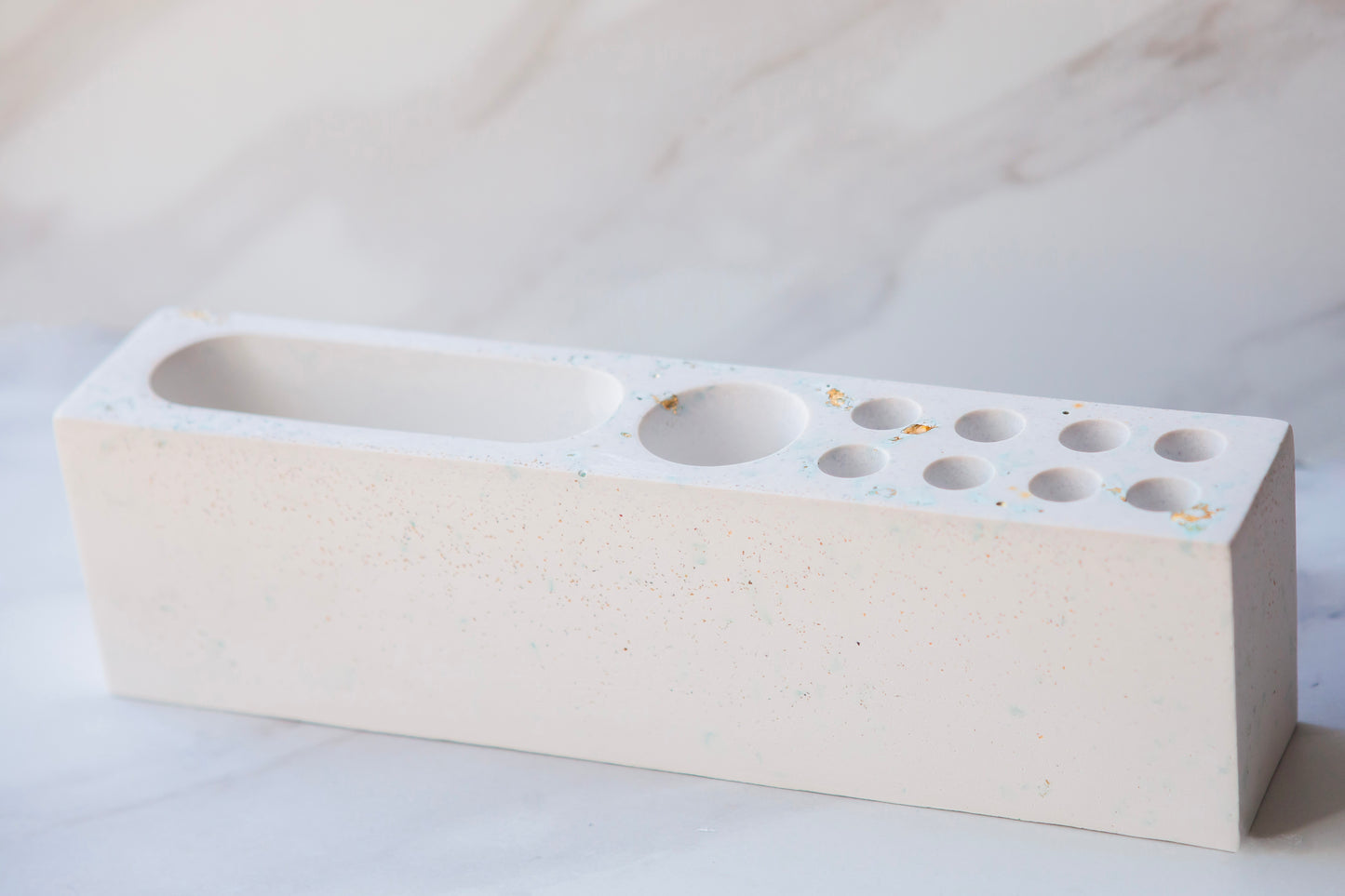 White and gold desk organizer/bathroom organizer