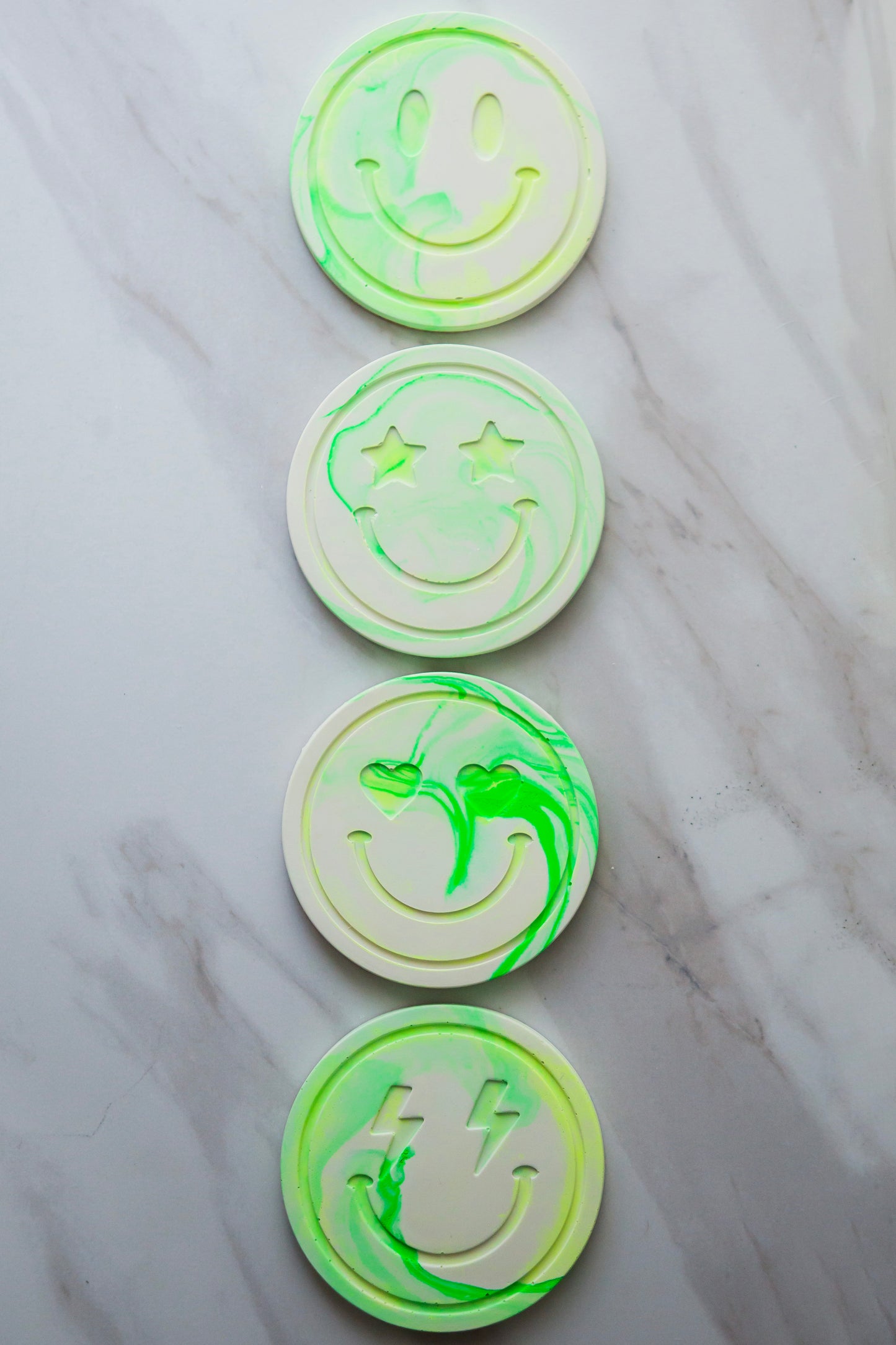 Neon Green Marble Emoji Coasters