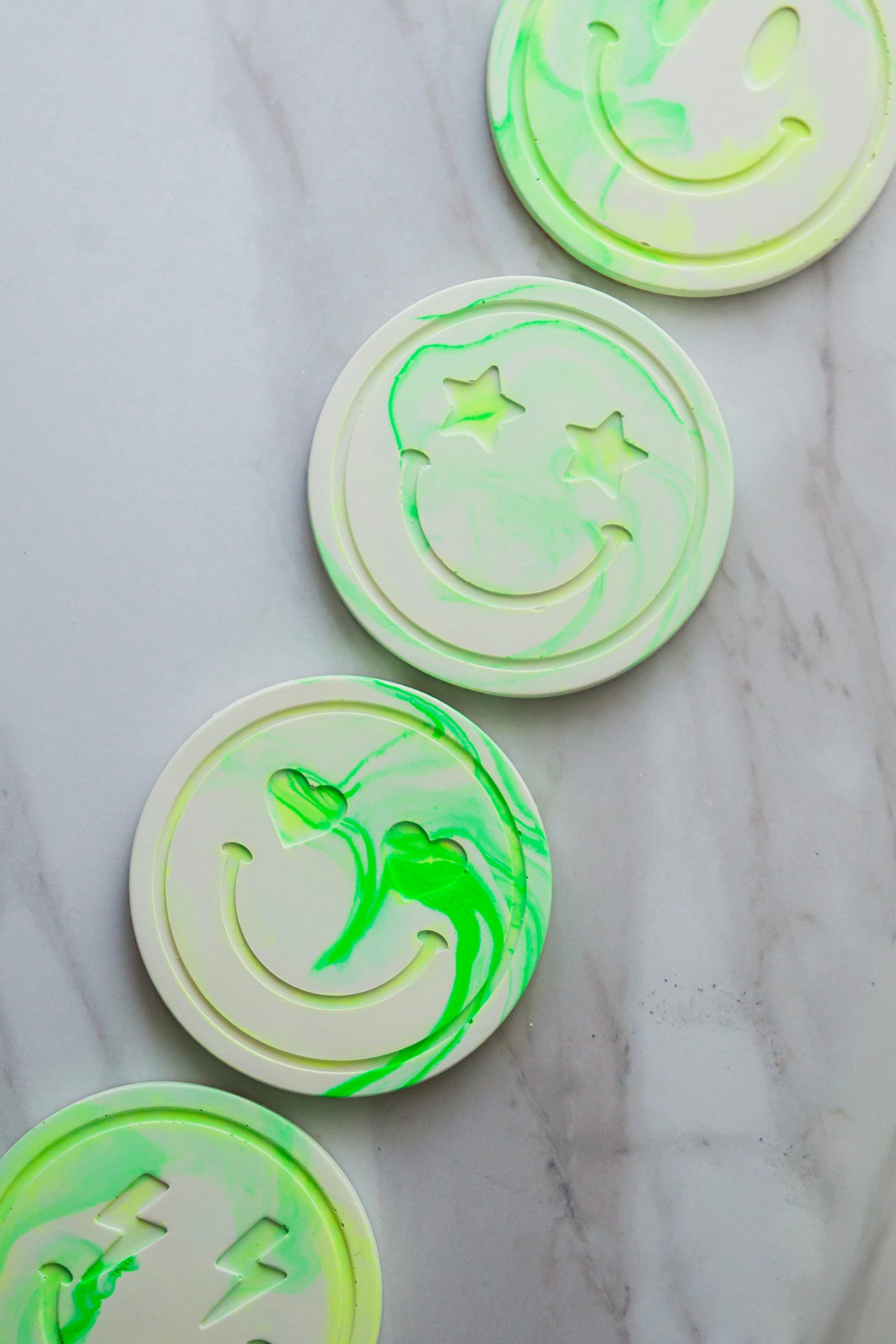 Neon Green Marble Emoji Coasters